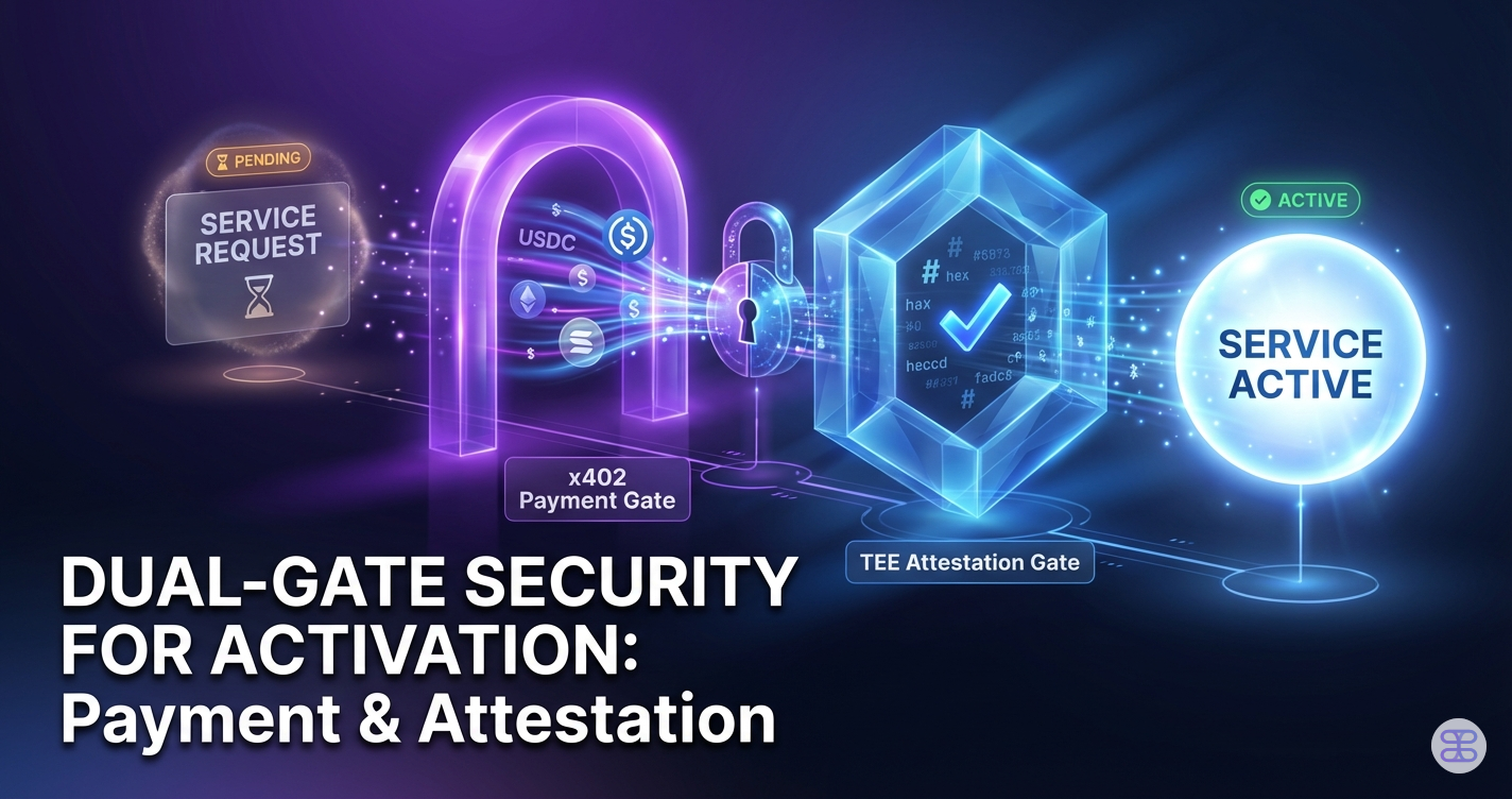 Two gates: payment and TEE attestation must both pass before promotion